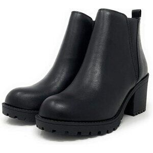 Women's Lug Sole Chelsea Bootie | Stylish Chelsea Combat Heel, Black